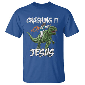 Crushing It With Jesus T Shirt Funny Riding Dinosaur TS02 Royal Blue Printyourwear