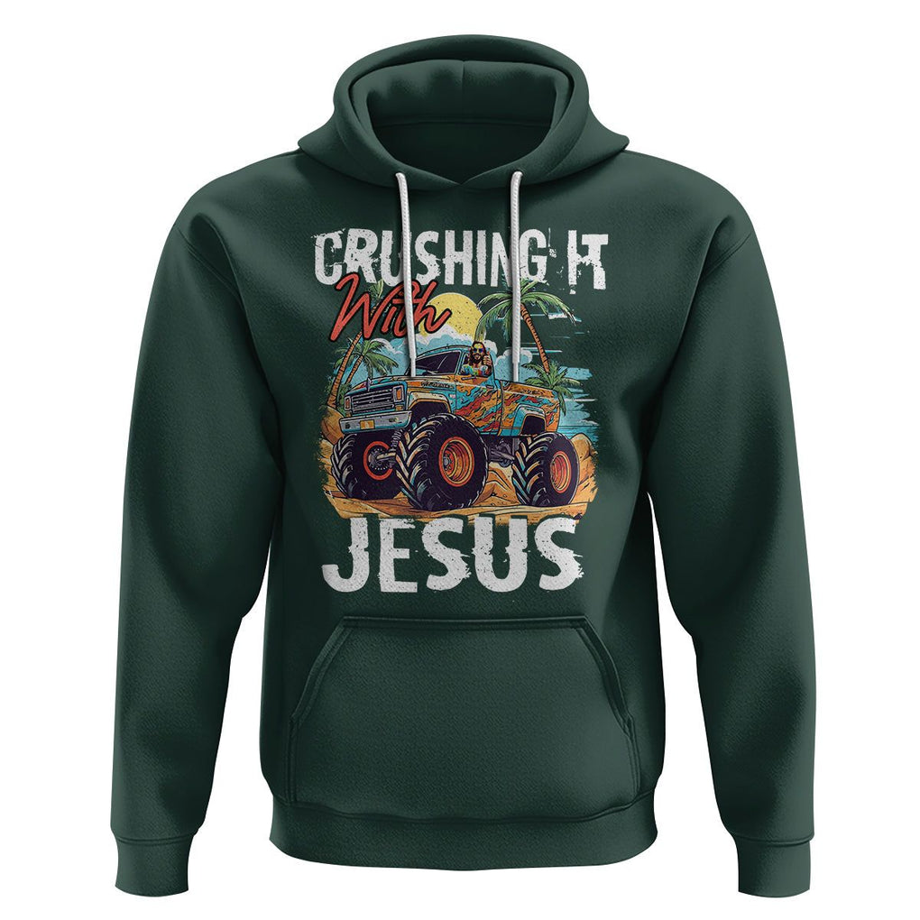 Funny Jesus Hoodie Crushing It With Jesus TS02 Dark Forest Green Printyourwear