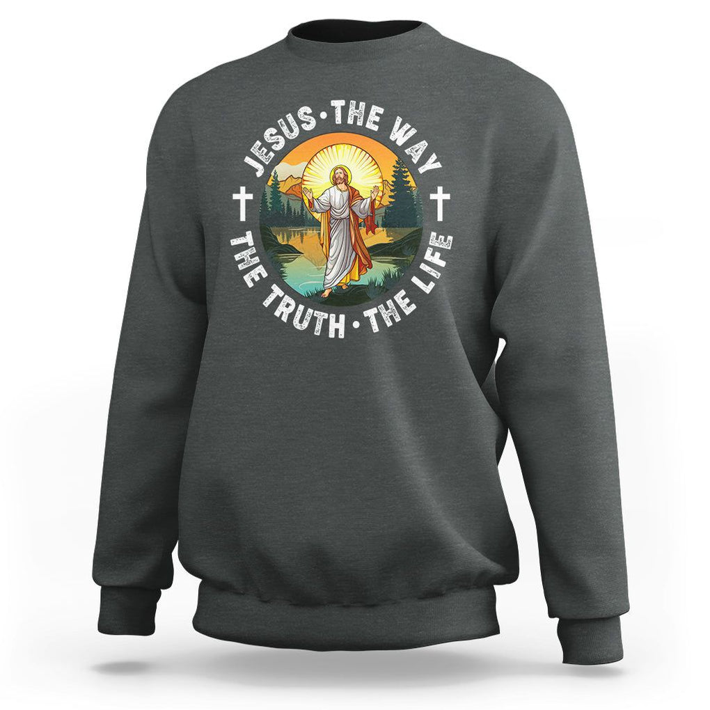 Jesus Sweatshirt The Way The Truth The Life TS02 Dark Heather Printyourwear