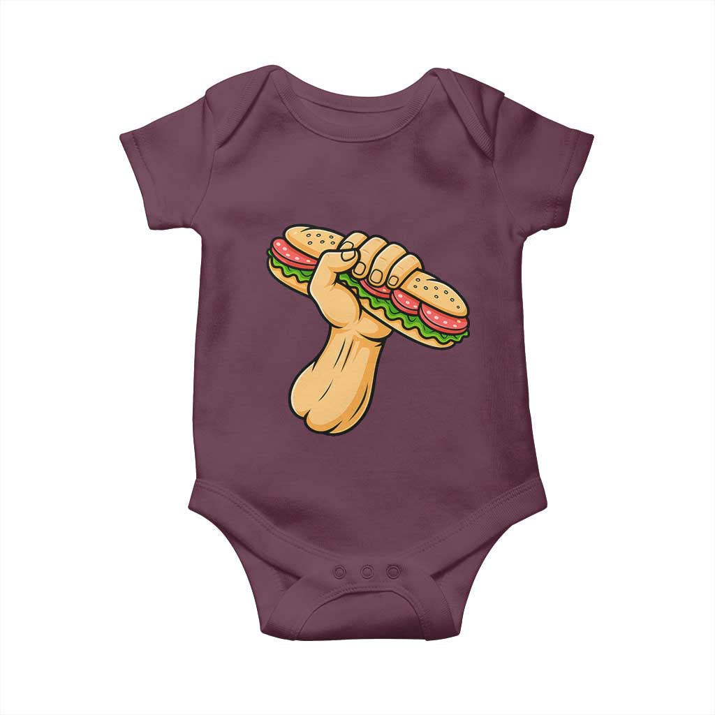 Sandwich Power Fist Baby Onesie Sarcastic Food Revolution Political Satire TS02 Maroon Print Your Wear