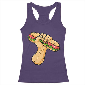 Sandwich Power Fist Racerback Tank Top Sarcastic Food Revolution Political Satire TS02 Purple Print Your Wear