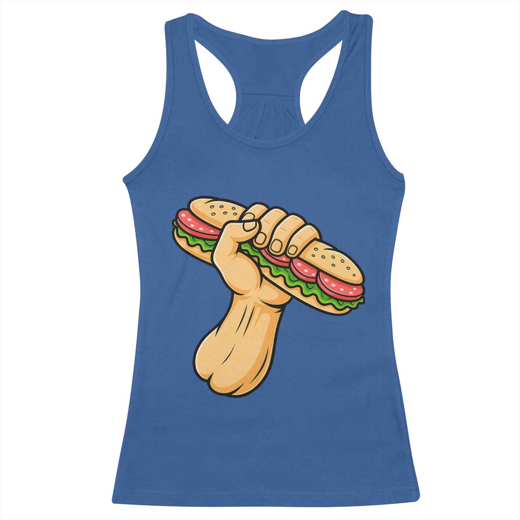 Sandwich Power Fist Racerback Tank Top Sarcastic Food Revolution Political Satire TS02 Royal Blue Print Your Wear