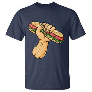 Sandwich Power Fist T Shirt Sarcastic Food Revolution Political Satire TS02 Navy Print Your Wear