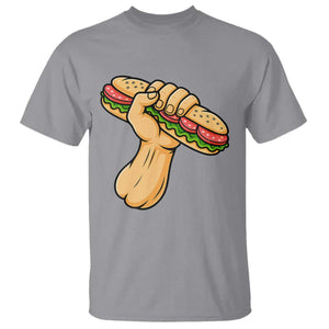 Sandwich Power Fist T Shirt Sarcastic Food Revolution Political Satire TS02 Sport Gray Print Your Wear