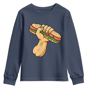 Sandwich Power Fist Youth Sweatshirt Sarcastic Food Revolution Political Satire TS02 Navy Print Your Wear