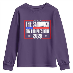The Sandwich Guy for President 2028 Youth Sweatshirt Funny Patriotic Campaign Parody TS02 Purple Print Your Wear
