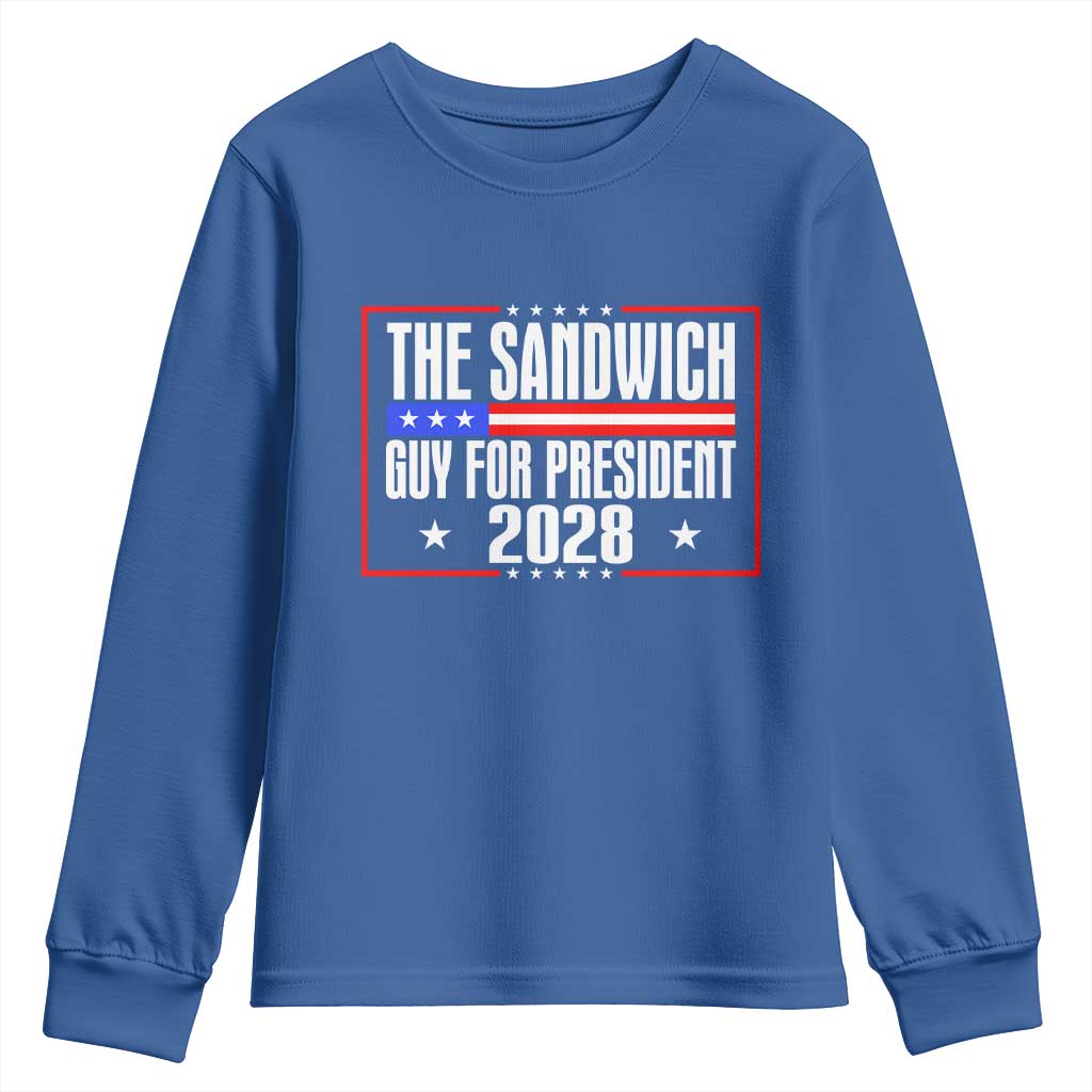 The Sandwich Guy for President 2028 Youth Sweatshirt Funny Patriotic Campaign Parody TS02 Royal Blue Print Your Wear