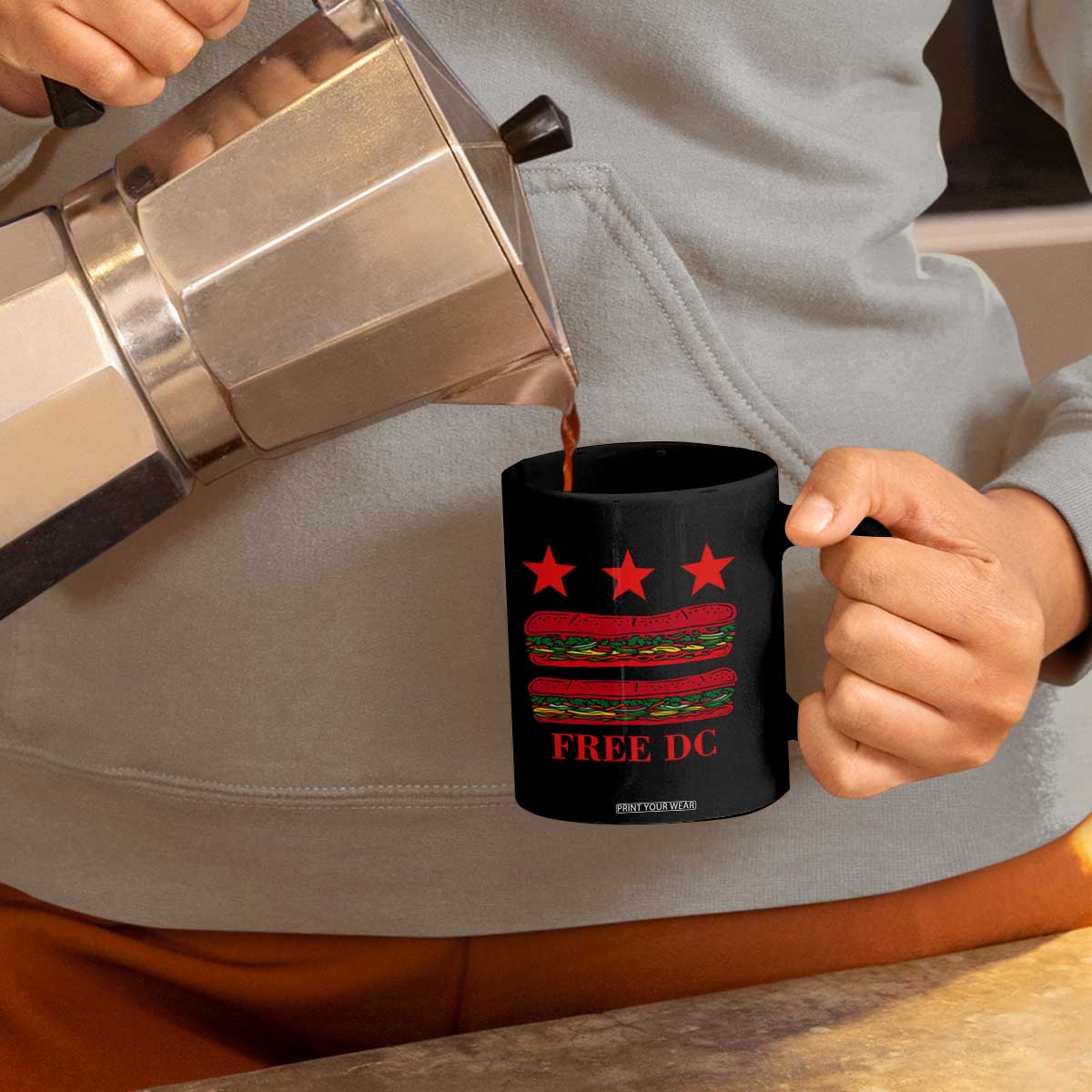 Free DC Funny Flag Parody Coffee Mug Washington DC with Baguette Sandwich Twist TS02 Print Your Wear