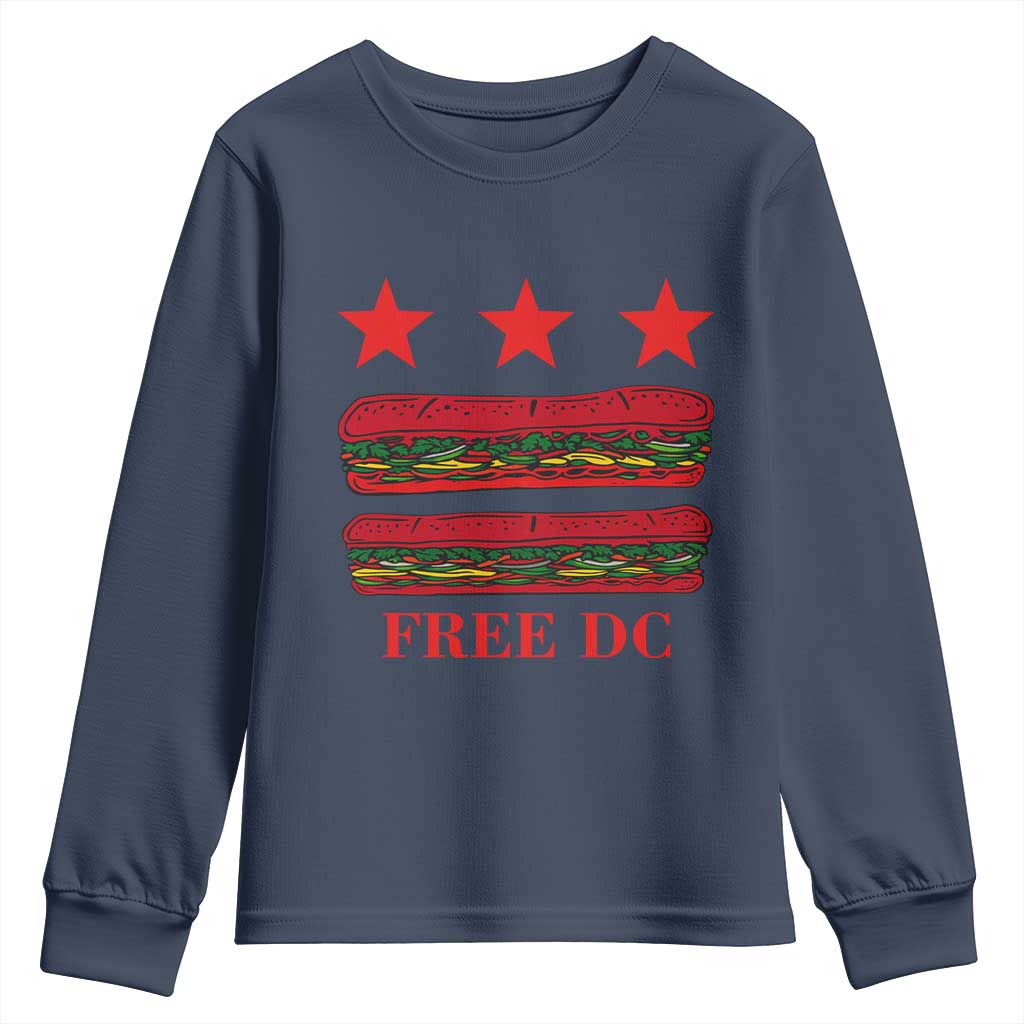 Free DC Funny Flag Parody Youth Sweatshirt Washington DC with Baguette Sandwich Twist TS02 Navy Print Your Wear