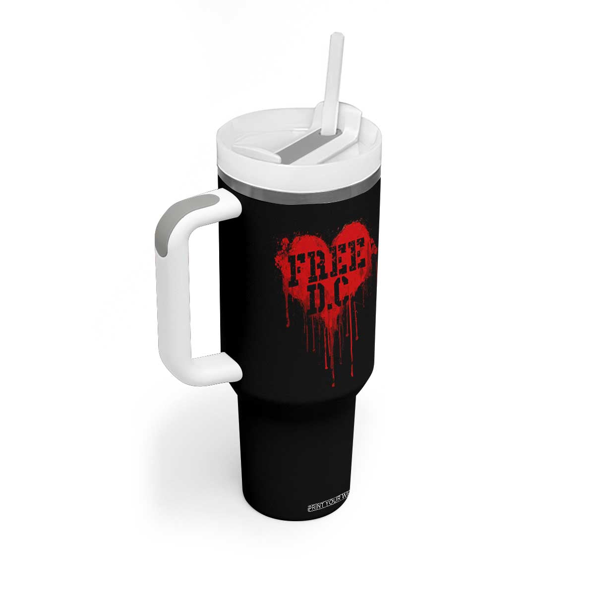 Free DC Graffiti Dripping Heart Graphic Tumbler With Handle Washington DC Pride Political Satire TS02 Print Your Wear