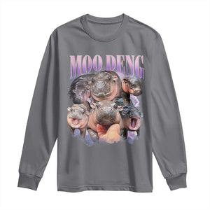 Baby Hippo Moo Deng Long Sleeve Shirt Funny Moo-deng Baby Pygmy Hippopotamus TS02 Charcoal Print Your Wear