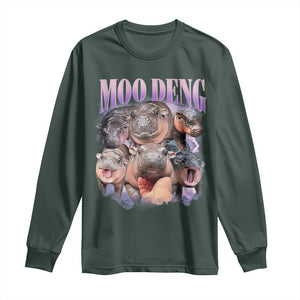 Baby Hippo Moo Deng Long Sleeve Shirt Funny Moo-deng Baby Pygmy Hippopotamus TS02 Dark Forest Green Print Your Wear