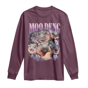 Baby Hippo Moo Deng Long Sleeve Shirt Funny Moo-deng Baby Pygmy Hippopotamus TS02 Maroon Print Your Wear