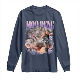 Baby Hippo Moo Deng Long Sleeve Shirt Funny Moo-deng Baby Pygmy Hippopotamus TS02 Navy Print Your Wear