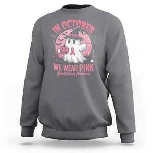 Halloween Breast Cancer Awareness Sweatshirt In October We Wear Pink Cute Boo Sheet TS02 Charcoal Print Your Wear