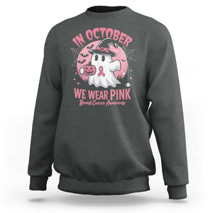 Halloween Breast Cancer Awareness Sweatshirt In October We Wear Pink Cute Boo Sheet TS02 Dark Heather Print Your Wear