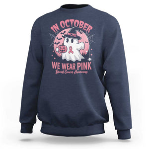 Halloween Breast Cancer Awareness Sweatshirt In October We Wear Pink Cute Boo Sheet TS02 Navy Print Your Wear