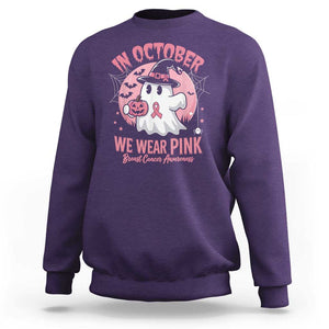 Halloween Breast Cancer Awareness Sweatshirt In October We Wear Pink Cute Boo Sheet TS02 Purple Print Your Wear