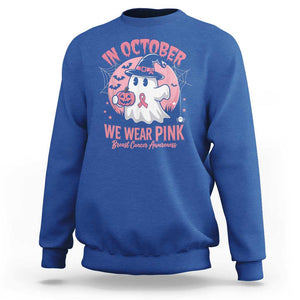 Halloween Breast Cancer Awareness Sweatshirt In October We Wear Pink Cute Boo Sheet TS02 Royal Blue Print Your Wear