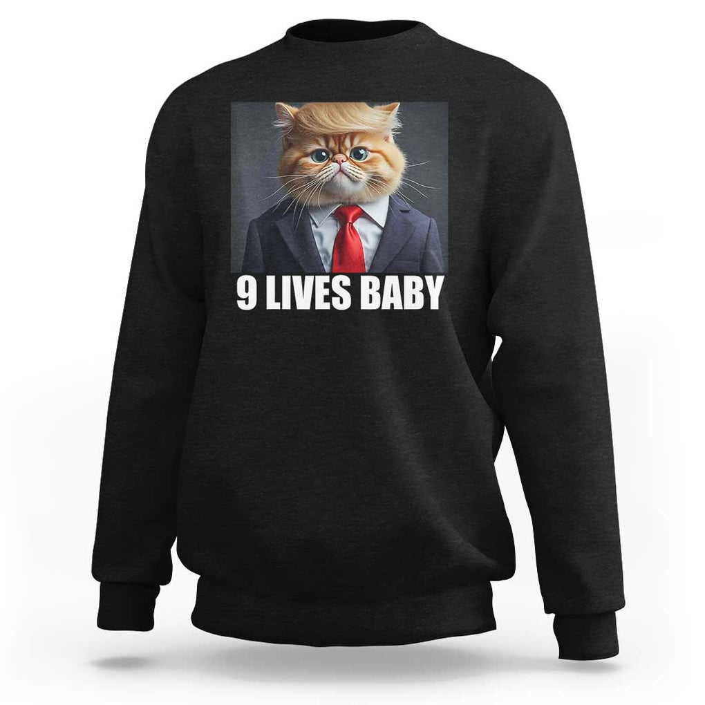 Funny Cat Trump 2024 Sweatshirt 9 Lives Baby TS02 Black Print Your Wear