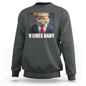 Funny Cat Trump 2024 Sweatshirt 9 Lives Baby TS02 Dark Heather Print Your Wear