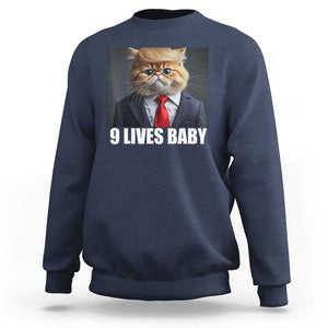 Funny Cat Trump 2024 Sweatshirt 9 Lives Baby TS02 Navy Print Your Wear