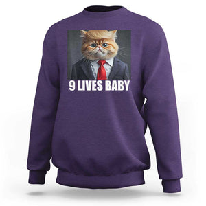 Funny Cat Trump 2024 Sweatshirt 9 Lives Baby TS02 Purple Print Your Wear