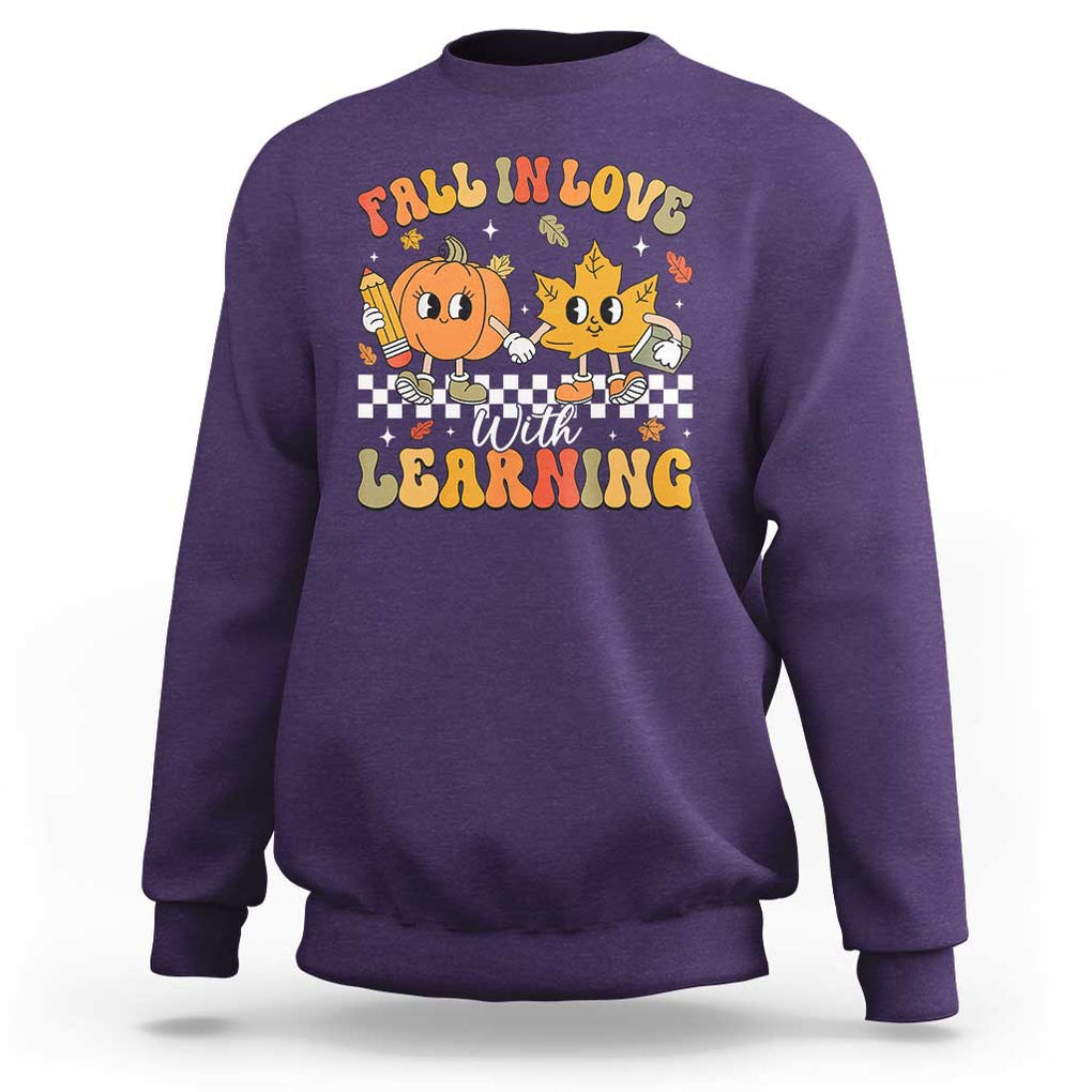 Fall In Love With Learning Sweatshirt Retro Autumn Pumpkin For Teacher Student TS02 Purple Print Your Wear