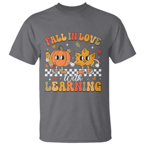 Fall In Love With Learning T Shirt Retro Autumn Pumpkin For Teacher Student TS02 Charcoal Print Your Wear