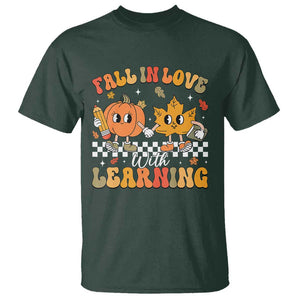 Fall In Love With Learning T Shirt Retro Autumn Pumpkin For Teacher Student TS02 Dark Forest Green Print Your Wear