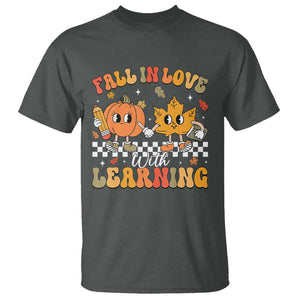 Fall In Love With Learning T Shirt Retro Autumn Pumpkin For Teacher Student TS02 Dark Heather Print Your Wear