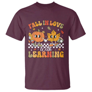 Fall In Love With Learning T Shirt Retro Autumn Pumpkin For Teacher Student TS02 Maroon Print Your Wear