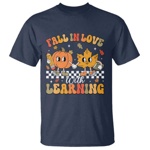 Fall In Love With Learning T Shirt Retro Autumn Pumpkin For Teacher Student TS02 Navy Print Your Wear