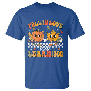 Fall In Love With Learning T Shirt Retro Autumn Pumpkin For Teacher Student TS02 Royal Blue Print Your Wear