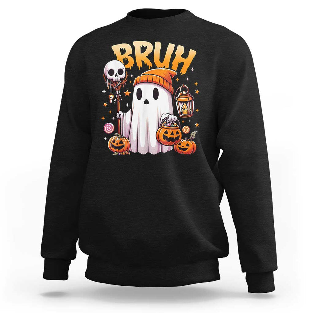 Cute Halloween Ghost Boo Sheet Sweatshirt Funny Bruh Trick Or Treat Candy TS02 Black Print Your Wear