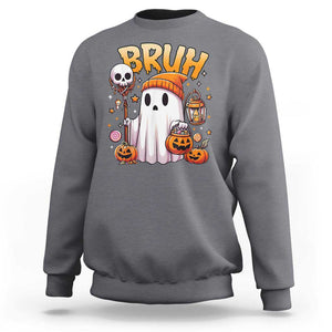 Cute Halloween Ghost Boo Sheet Sweatshirt Funny Bruh Trick Or Treat Candy TS02 Charcoal Print Your Wear