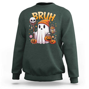 Cute Halloween Ghost Boo Sheet Sweatshirt Funny Bruh Trick Or Treat Candy TS02 Dark Forest Green Print Your Wear