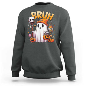 Cute Halloween Ghost Boo Sheet Sweatshirt Funny Bruh Trick Or Treat Candy TS02 Dark Heather Print Your Wear