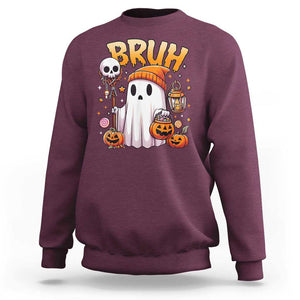 Cute Halloween Ghost Boo Sheet Sweatshirt Funny Bruh Trick Or Treat Candy TS02 Maroon Print Your Wear