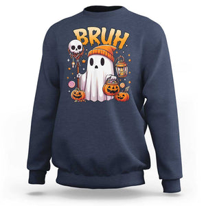 Cute Halloween Ghost Boo Sheet Sweatshirt Funny Bruh Trick Or Treat Candy TS02 Navy Print Your Wear