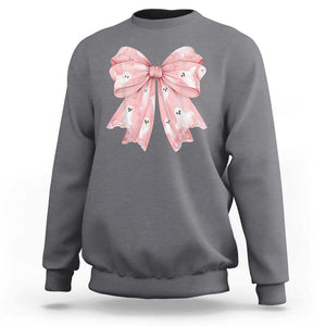 Pink Ghost Bow Coquette Sweatshirt Cute Girlly Boo Sheet Halloween Spooky Season TS02 Charcoal Print Your Wear