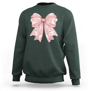 Pink Ghost Bow Coquette Sweatshirt Cute Girlly Boo Sheet Halloween Spooky Season TS02 Dark Forest Green Print Your Wear