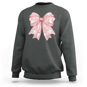 Pink Ghost Bow Coquette Sweatshirt Cute Girlly Boo Sheet Halloween Spooky Season TS02 Dark Heather Print Your Wear