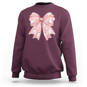 Pink Ghost Bow Coquette Sweatshirt Cute Girlly Boo Sheet Halloween Spooky Season TS02 Maroon Print Your Wear