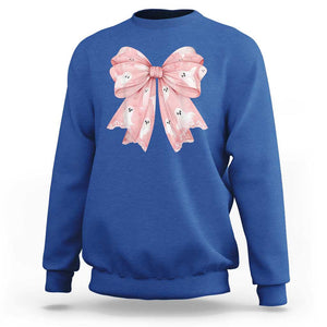 Pink Ghost Bow Coquette Sweatshirt Cute Girlly Boo Sheet Halloween Spooky Season TS02 Royal Blue Print Your Wear