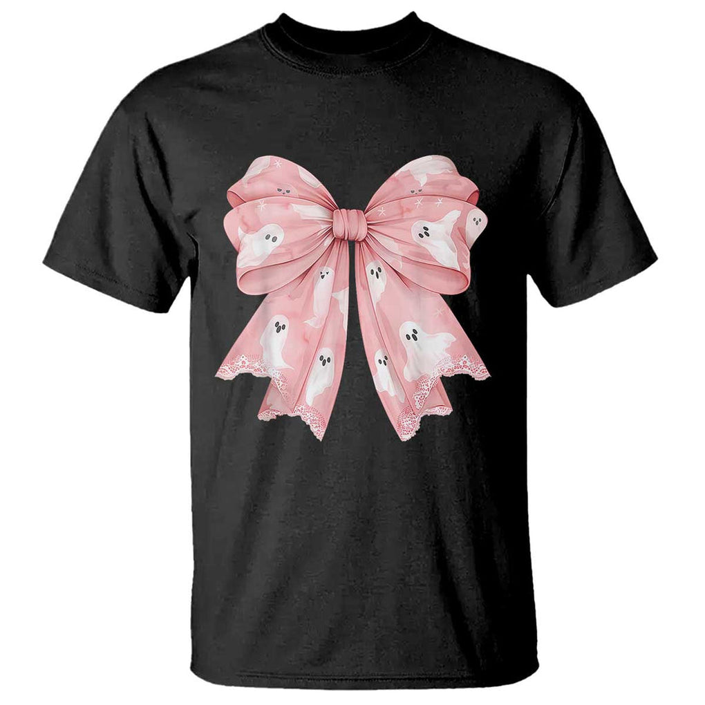 Pink Ghost Bow Coquette T Shirt Cute Girlly Boo Sheet Halloween Spooky Season TS02 Black Print Your Wear