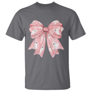 Pink Ghost Bow Coquette T Shirt Cute Girlly Boo Sheet Halloween Spooky Season TS02 Charcoal Print Your Wear