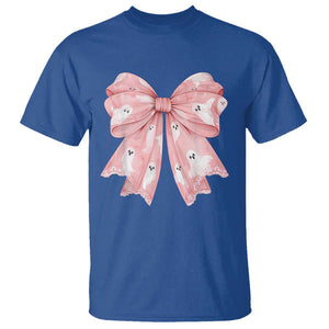 Pink Ghost Bow Coquette T Shirt Cute Girlly Boo Sheet Halloween Spooky Season TS02 Royal Blue Print Your Wear