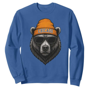 Cool Bear Chicago Graphic Sweatshirt Retro Vibe City Pride Beanie and Sunglasses TS02 Royal Blue Print Your Wear