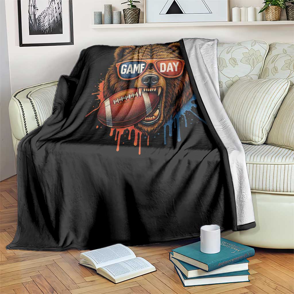 Cool Game Day Bear Graphic Throw Blanket Bold Football Fan Dripping Paint TS02 Print Your Wear